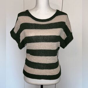 WD.NY green/tan striped short-sleeve knit top size small
